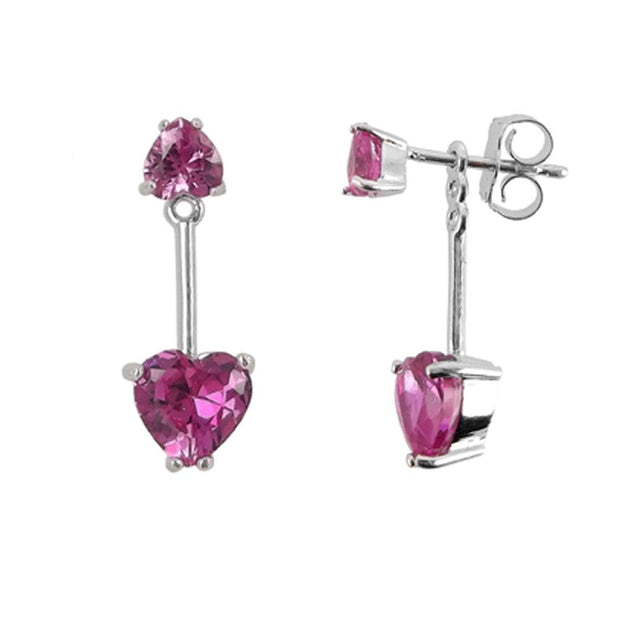 Created Pink Sapphire Front/Back Heart Earrings in Sterling Silver - jewelerize.com