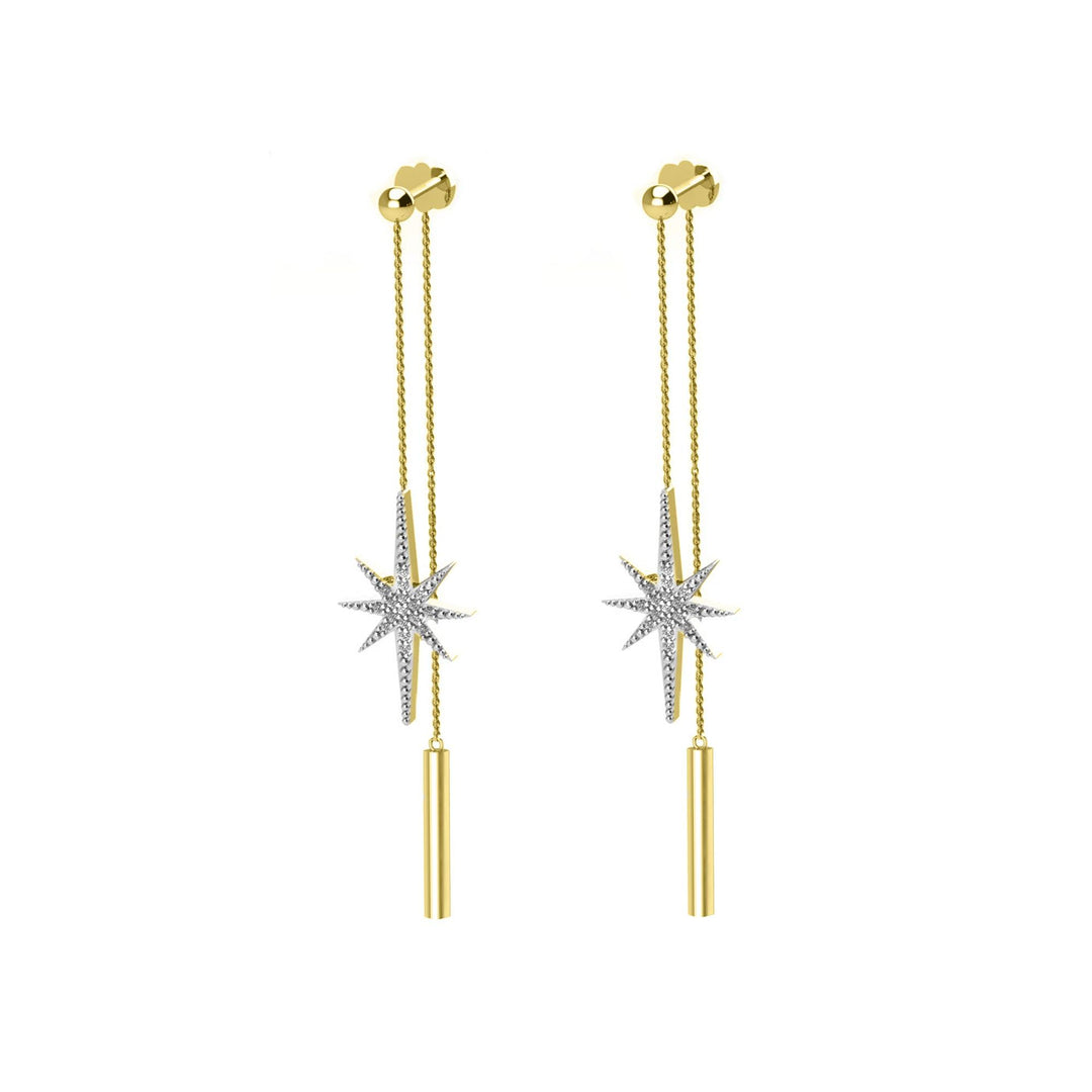 Diamond Front Back Star Earrings in 10K Yellow Gold - jewelerize.com