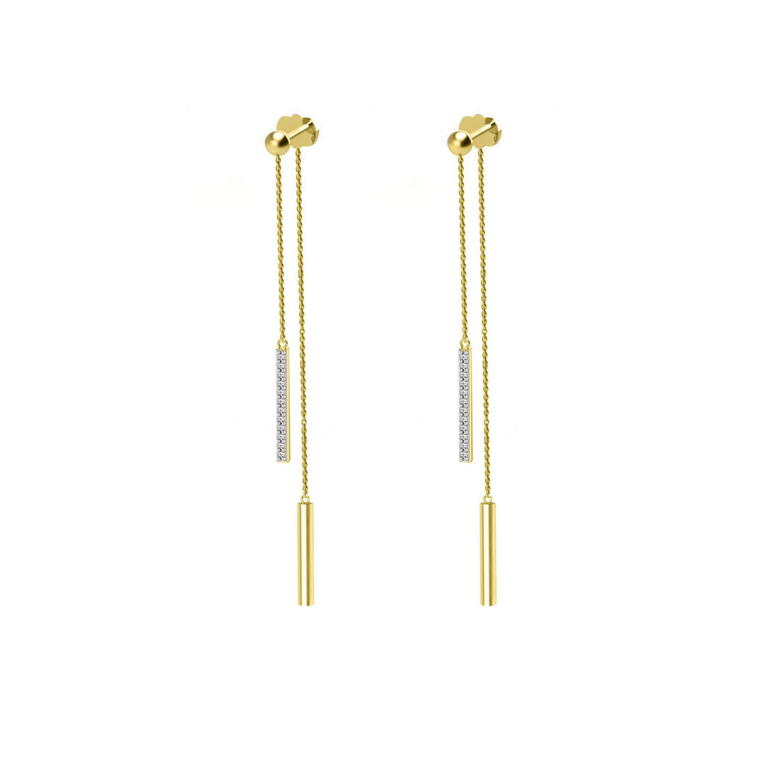 Diamond Front Back Stick Earrings in 10K Yellow Gold - jewelerize.com