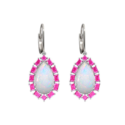 Created Opal and Created Pink Sapphire Earrings in Silver - jewelerize.com