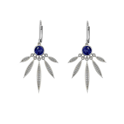 Created Blue and White Sapphire Dangle Earrings in Silver