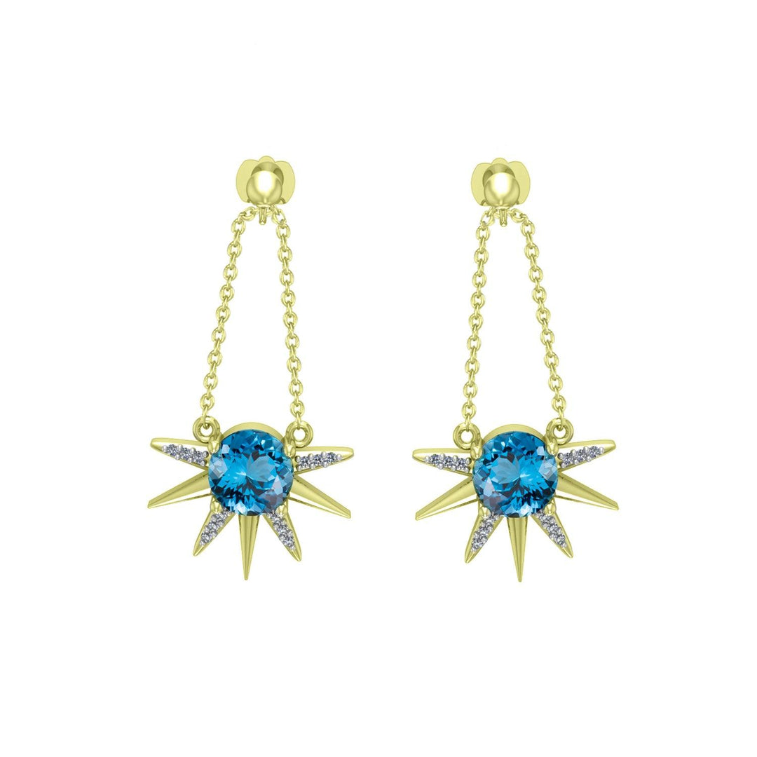 Blue Topaz and Diamond Dangle Star Earrings in 10K Yellow Gold - jewelerize.com