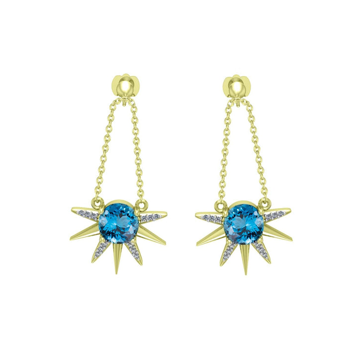 Blue Topaz and Diamond Dangle Star Earrings in 10K Yellow Gold - jewelerize.com