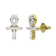 Diamond Cross Stud Earrings in 10K Yellow Gold - jewelerize.com