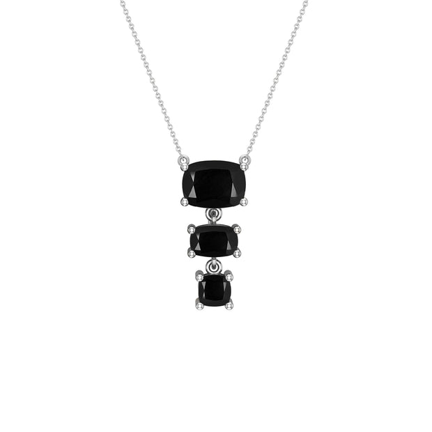 Graduated Black Onyx Fashion Necklace in Silver