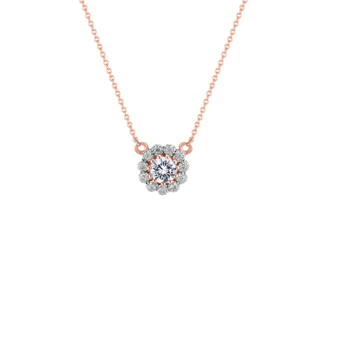 Created White Sapphire and Diamond Halo Necklace in 10K Rose Gold - jewelerize.com