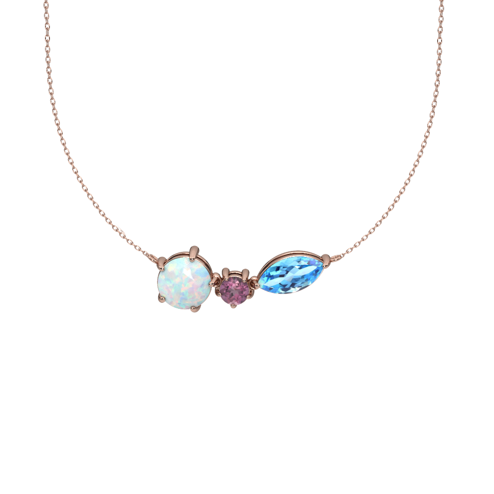 Created Opal, Pink Tourmaline and Blue Topaz Rose Gold Necklace - jewelerize.com
