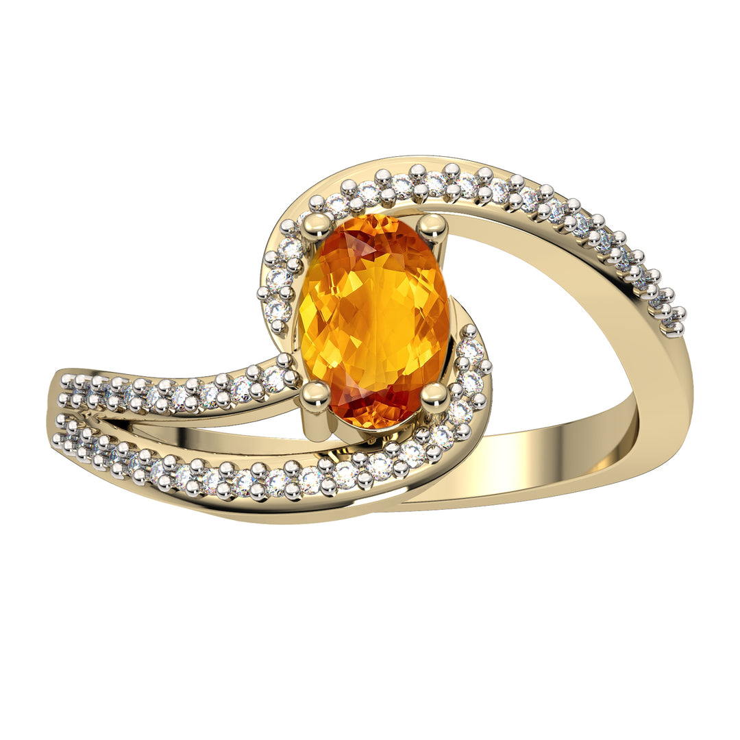 Citrine and Diamond Ring in 10K Yellow Gold - jewelerize.com