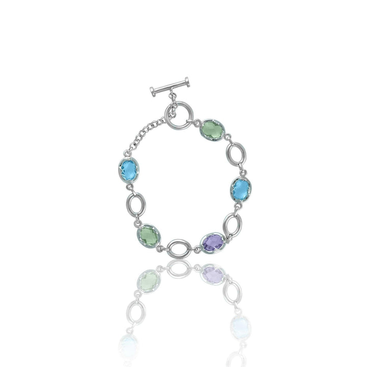 Link Bracelet - Blue Topaz, Pink and Green Amethyst Bracelet in Silver - jewelerize.com