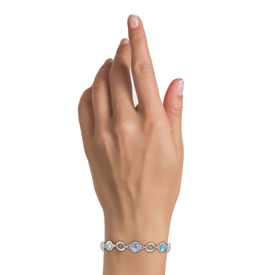 Link Bracelet - Blue Topaz, Pink and Green Amethyst Bracelet in Silver - jewelerize.com