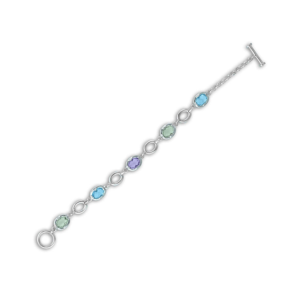 Link Bracelet - Blue Topaz, Pink and Green Amethyst Bracelet in Silver - jewelerize.com