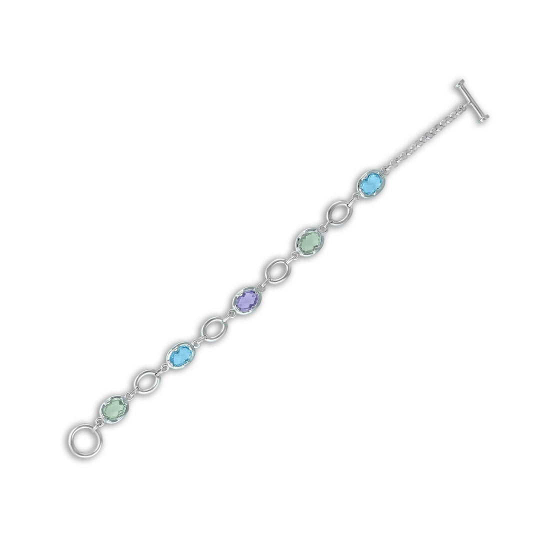 Link Bracelet - Blue Topaz, Pink and Green Amethyst Bracelet in Silver - jewelerize.com