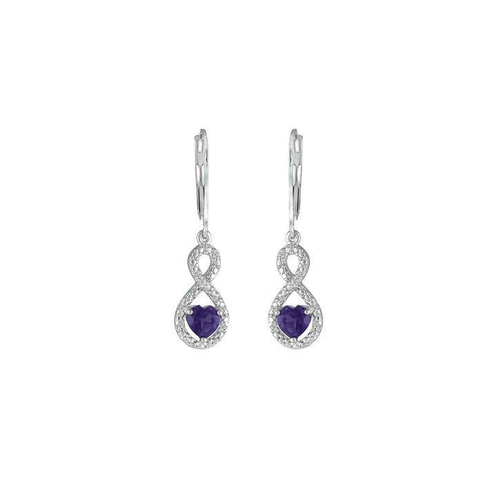 Amethyst Infinity Earrings - Amethyst and Diamond Infinity Heart Earrings - jewelerize.com