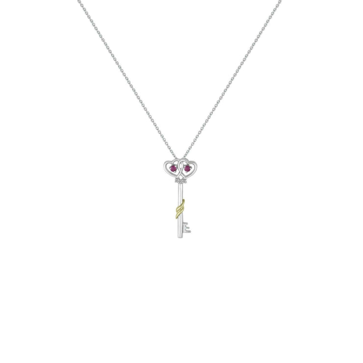 Ruby and Diamond Key Pendant in Silver and 10K Gold - jewelerize.com