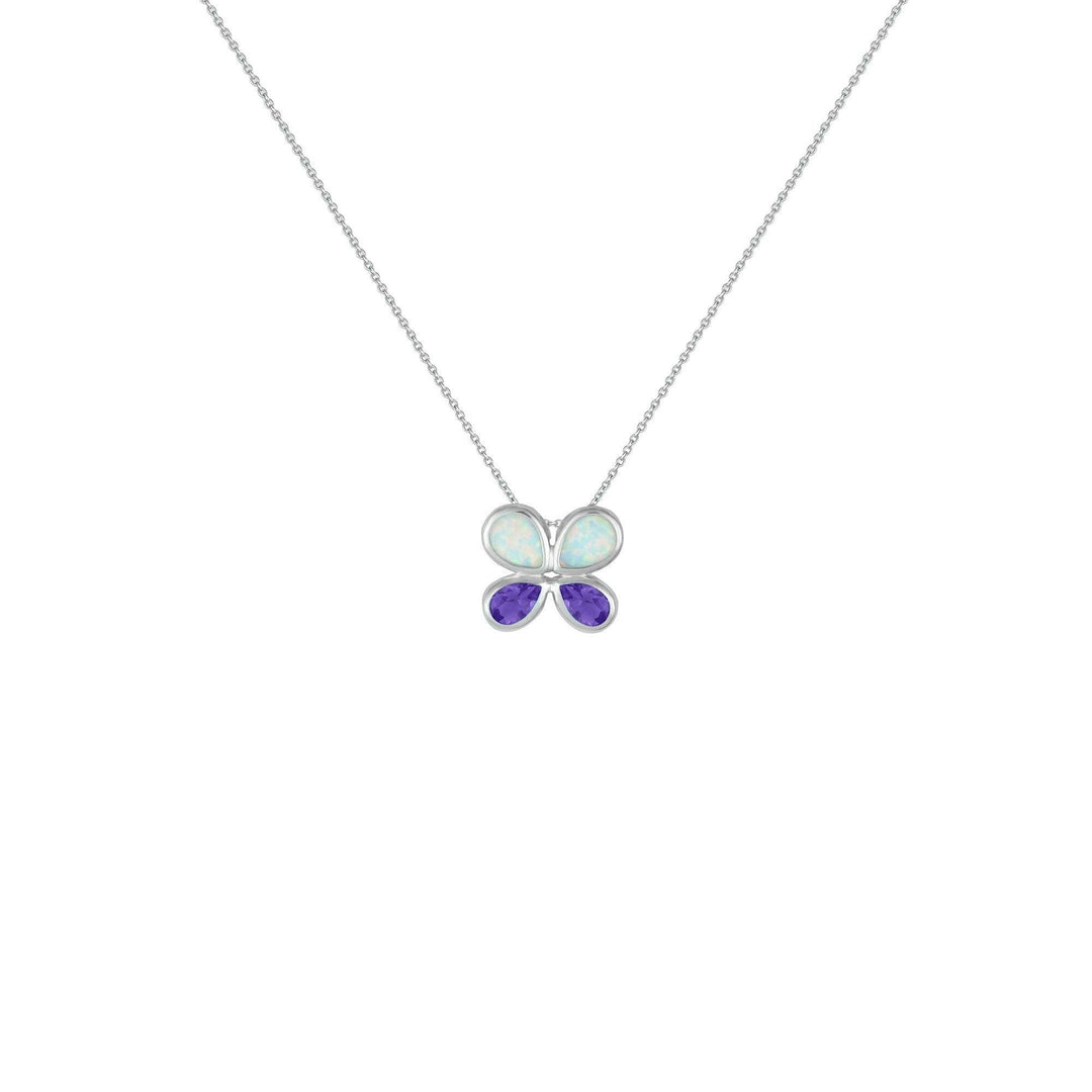 Butterfly Pendant - Created Opal & Purple Amethyst Necklace in Silver - jewelerize.com
