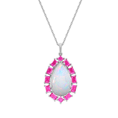 Created Opal and Created Pink Sapphire Pendant in Silver - jewelerize.com