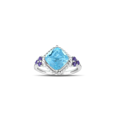 10K White Gold Blue Topaz and Amethyst Fashion Ring - jewelerize.com