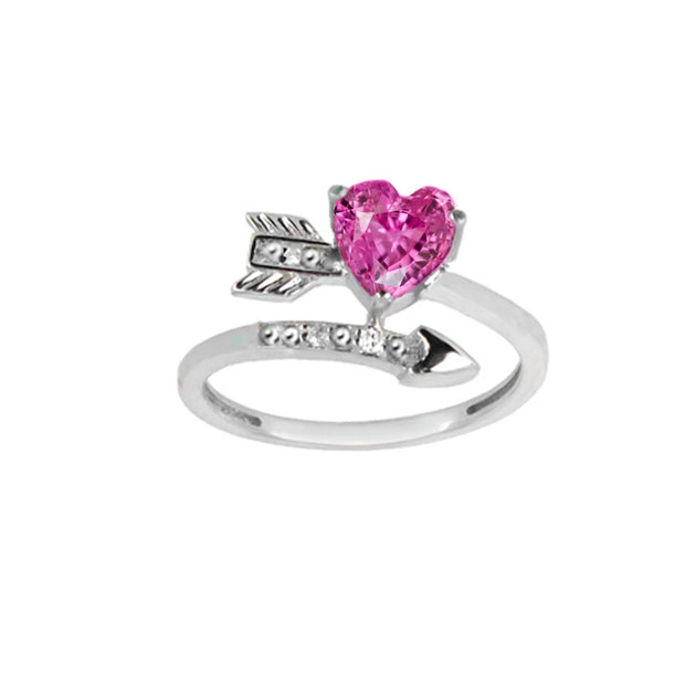 Created Pink Sapphire and Diamond Heart Arrow Ring - jewelerize.com