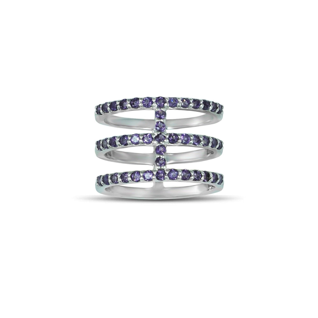Amethyst Geometric Ring - Three Row Fashion Amethyst Ring in Silver - jewelerize.com