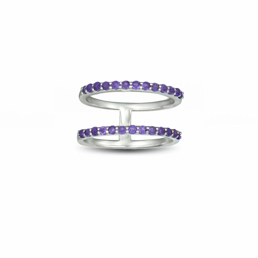 Amethyst Geometric Ring - Two Row Fashion Amethyst Ring in Silver - jewelerize.com