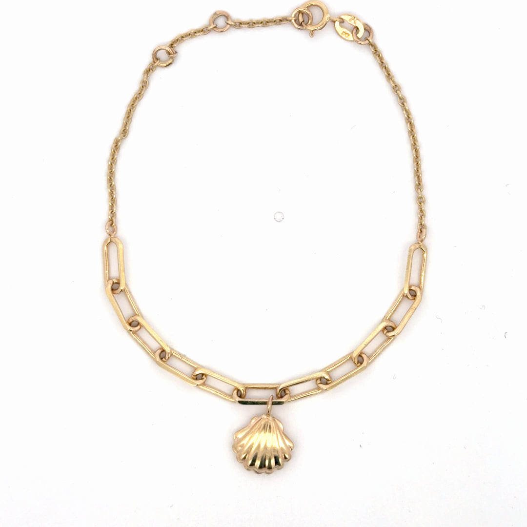 Elegant Yellow Gold Polished Shell Charm Link Bracelet - jewelerize.com