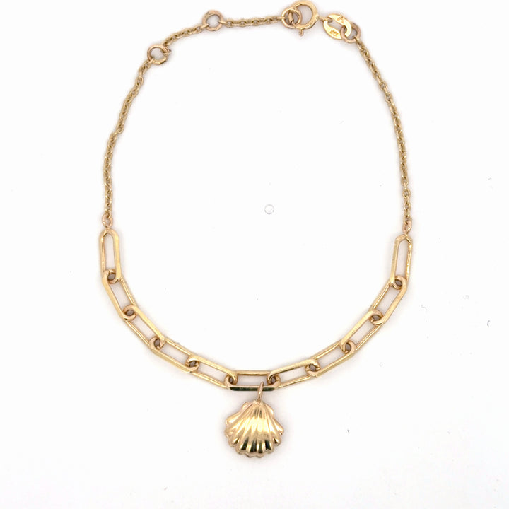 Elegant Yellow Gold Polished Shell Charm Link Bracelet - jewelerize.com
