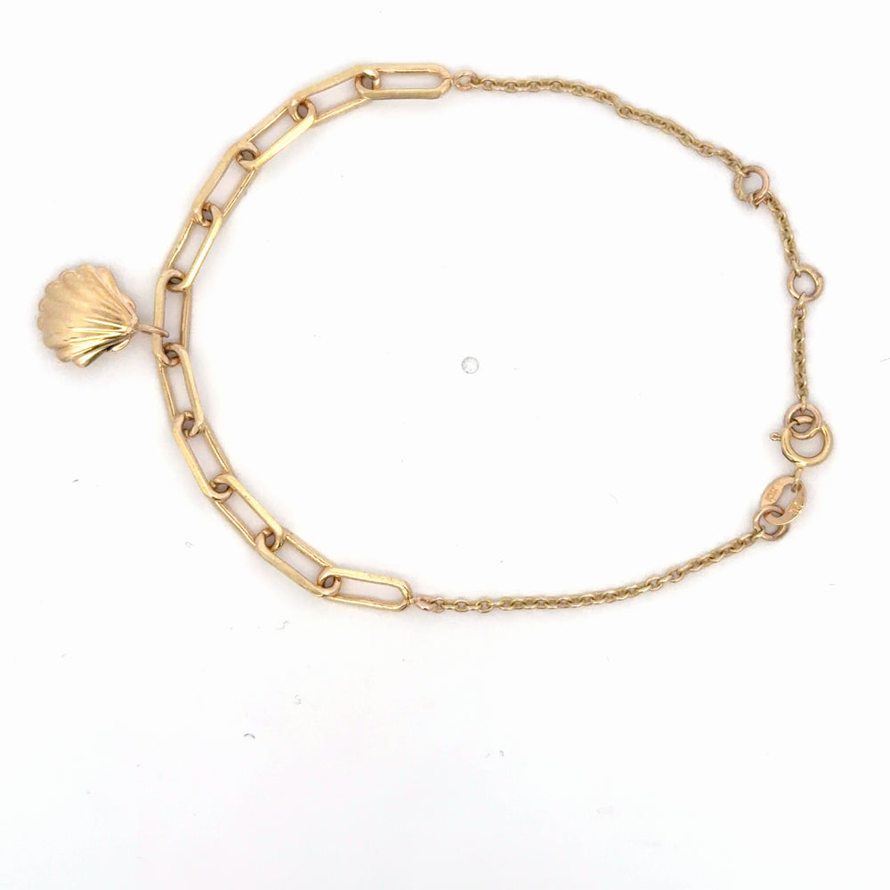Elegant Yellow Gold Polished Shell Charm Link Bracelet - jewelerize.com