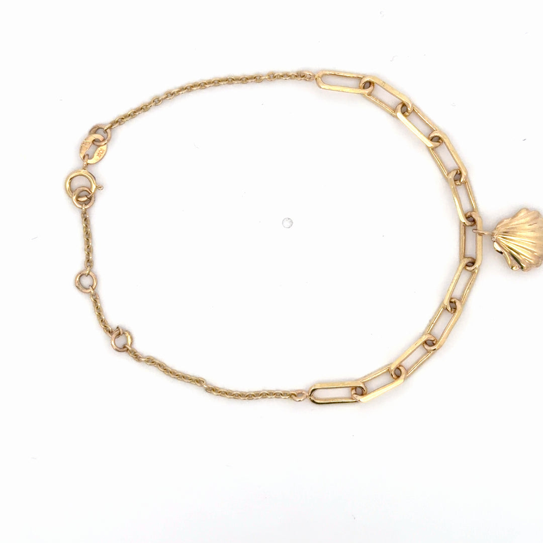 Elegant Yellow Gold Polished Shell Charm Link Bracelet - jewelerize.com