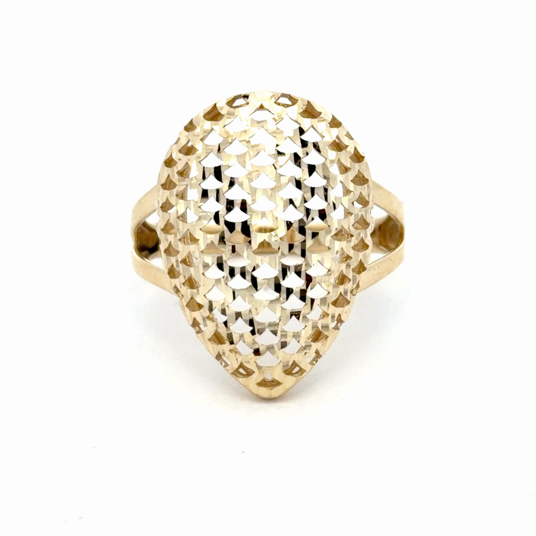 Vintage-Inspired High-Polish Yellow Gold Textured Cocktail Ring - jewelerize.com