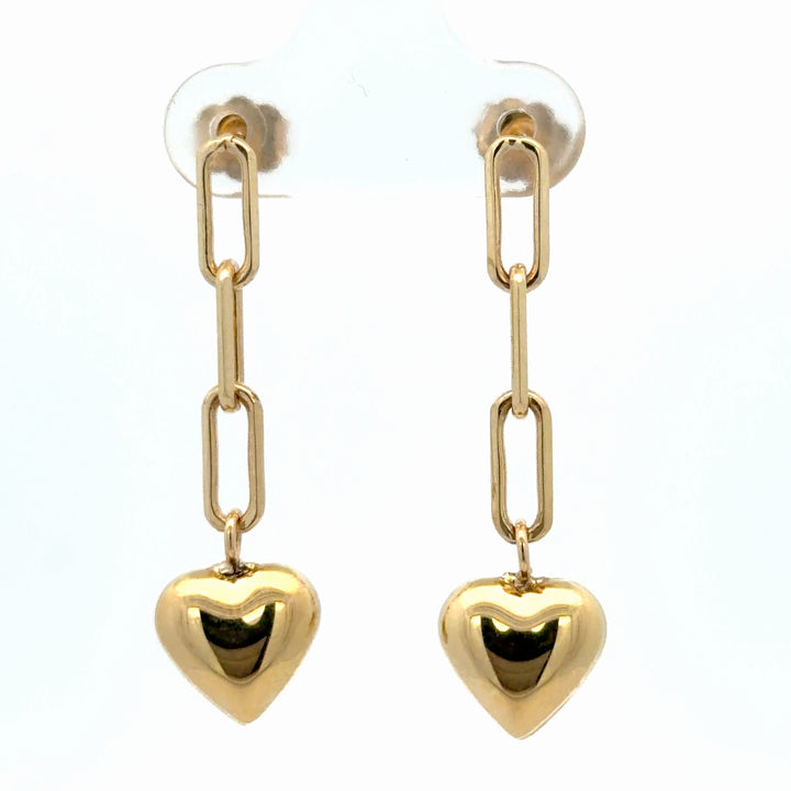 10K Yellow Gold Heart Dangle Earrings - jewelerize.com