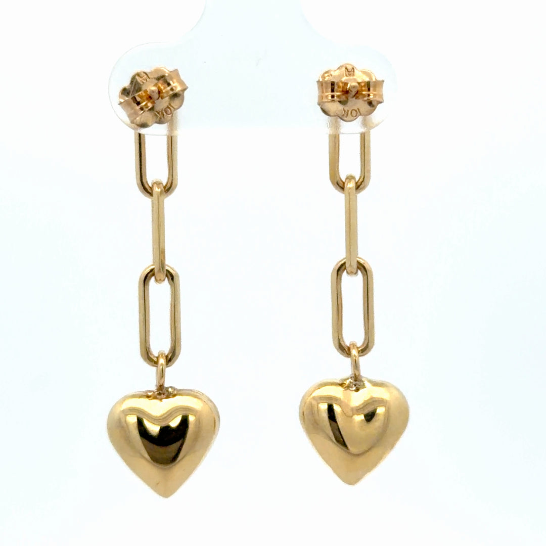 10K Yellow Gold Heart Dangle Earrings - jewelerize.com