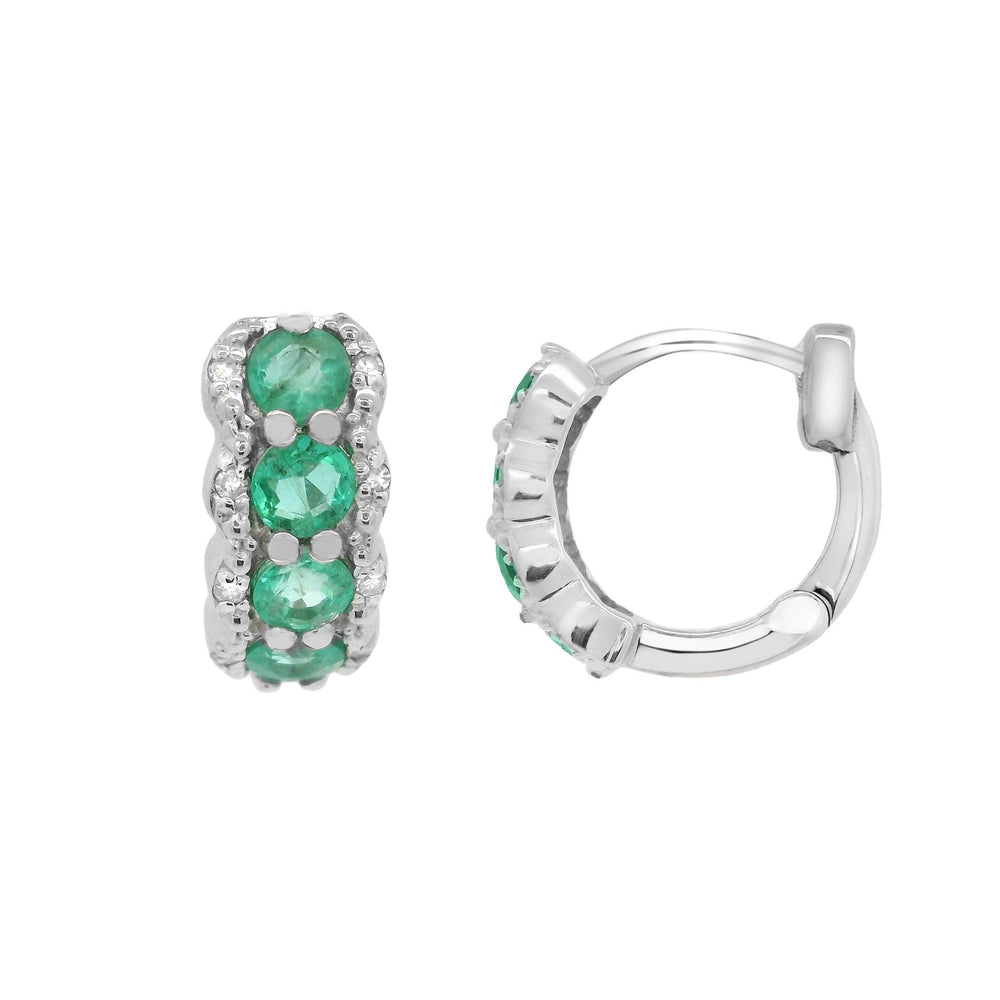 Emerald and Diamond Huggie Earrings in 10K White Gold - jewelerize.com