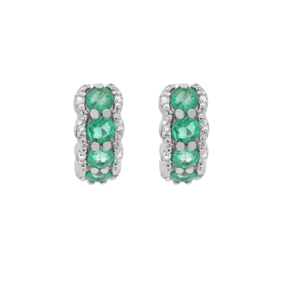 Emerald and Diamond Huggie Earrings in 10K White Gold - jewelerize.com