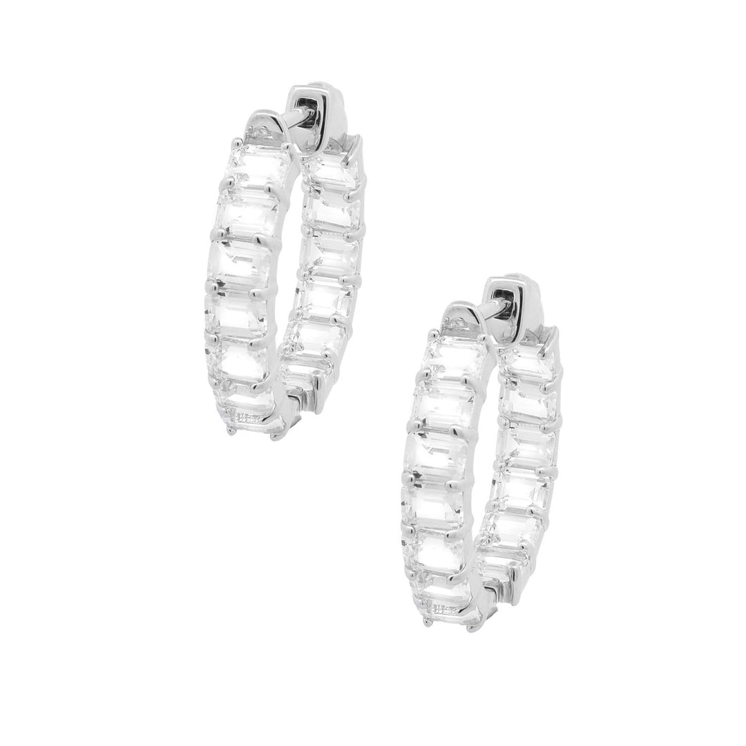 Lab Created White Sapphire Hoop Earrings in Silver - jewelerize.com