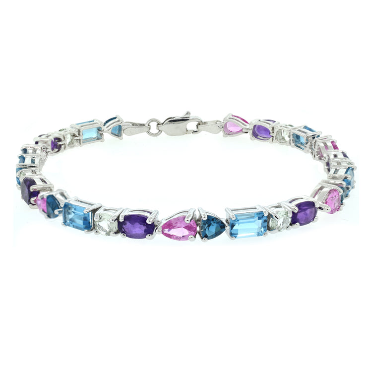 Multi Gemstone, Multi Shape Bracelet in Sterling Silver