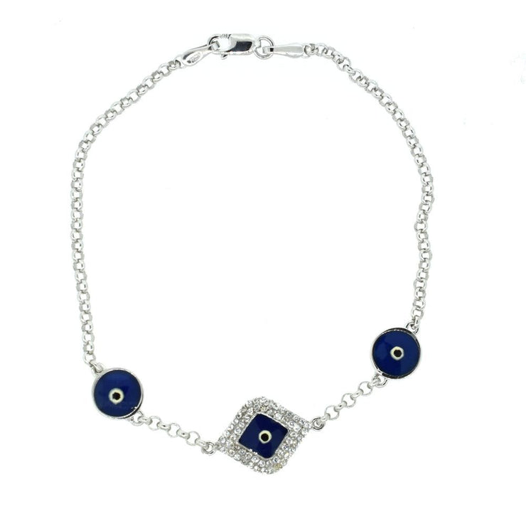Cubic Zirconia and Enamel 'Evil Eye" Bracelet in Silver - jewelerize.com