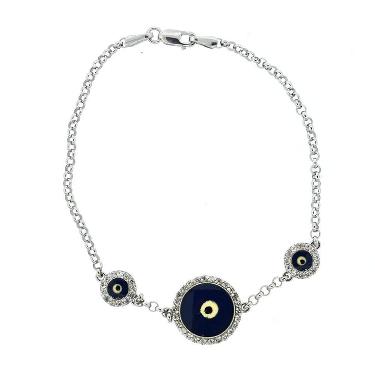 Cubic Zirconia and Enamel 'Evil Eye" Bracelet in Silver - jewelerize.com
