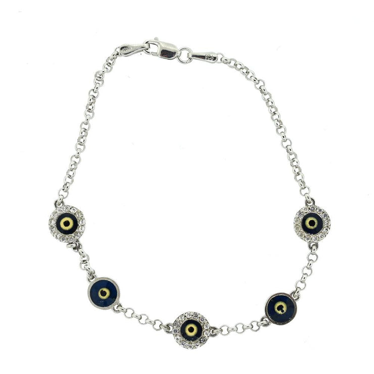 Cubic Zirconia and Enamel 'Evil Eye" Bracelet in Silver - jewelerize.com