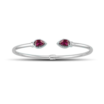 Created Ruby and Diamond Silver Hinged Bangle - jewelerize.com