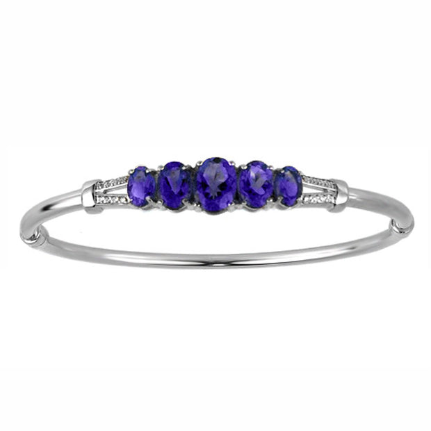Created Blue and White Sapphire Silver Bangle - jewelerize.com