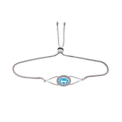 Blue Topaz and Created White Sapphire Bolo Bracelet in Silver - jewelerize.com