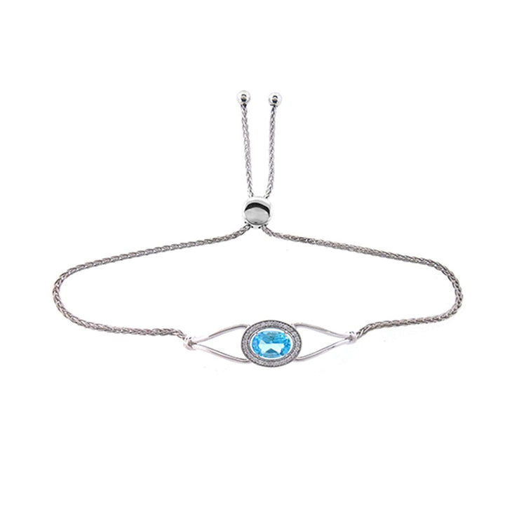 Blue Topaz and Created White Sapphire Bolo Bracelet in Silver - jewelerize.com