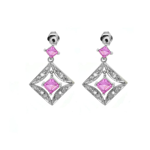 Created Pink Sapphire and Diamond Earrings in 10K White Gold - jewelerize.com