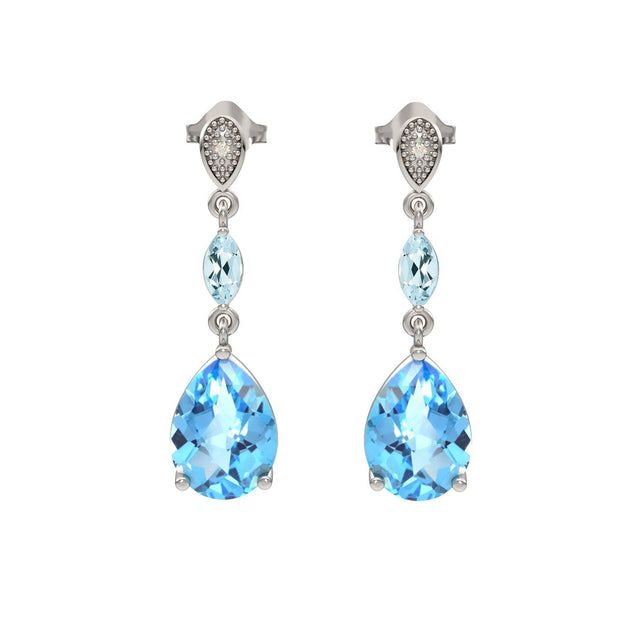 Blue Topaz, Aquamarine and Diamond Sterling Silver Earrings - jewelerize.com