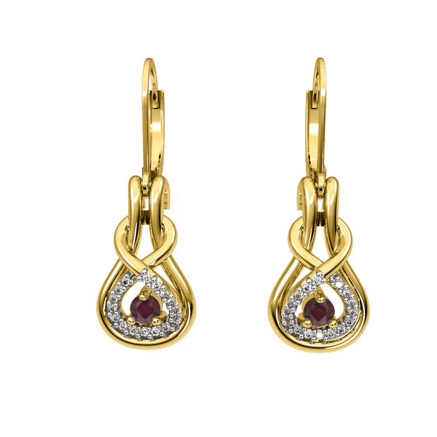 Genuine Ruby and Diamond 10K Yellow Gold Earrings - jewelerize.com