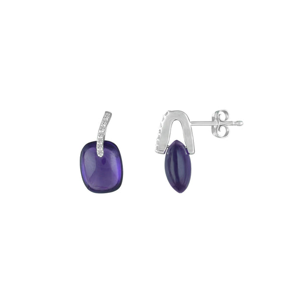 Amethyst and Diamond Fashion Earrings in Sterling Silver - jewelerize.com