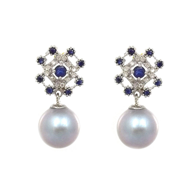 Sapphire and Pearl Earrings in Sterling Silver - jewelerize.com