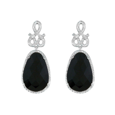 Black Onyx and Created White Sapphire Earrings in Silver - jewelerize.com