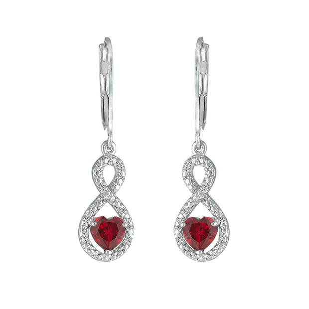 Created Ruby Infinity Earrings - Created Ruby and Diamond Infinity Heart Earrings - jewelerize.com