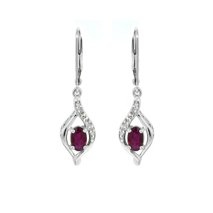 Genuine Ruby and Diamond 10K White Gold Earrings - jewelerize.com